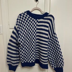 Navy and White Checkered Sweater